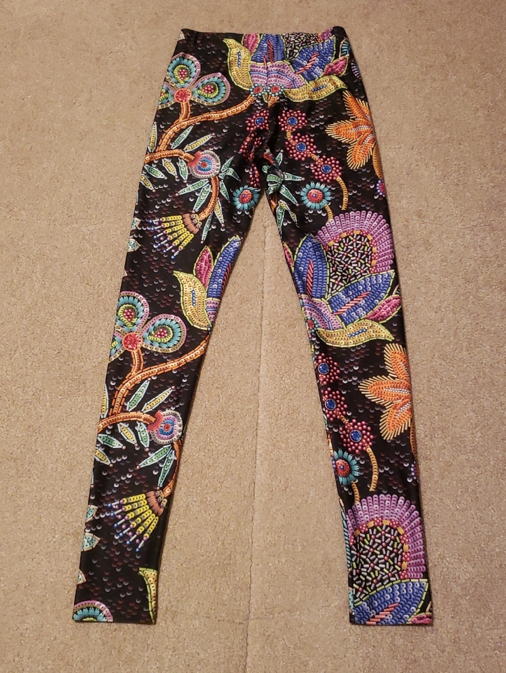 GearBunch Women's Faux Paillette Flower Leggings - Picture 2 of 9